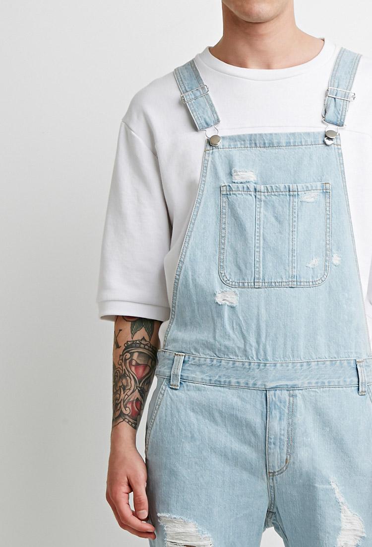 Lyst Forever 21 Light Wash Distressed Overalls in Blue for Men